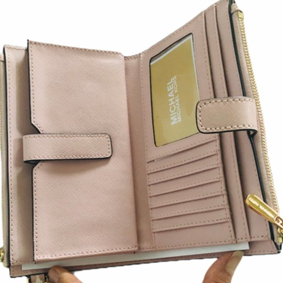 Michael Kors Jet Set Double Zip Phone Wristlet Wallet, Pebble Leather, Soft Pink - Picture 6 of 7